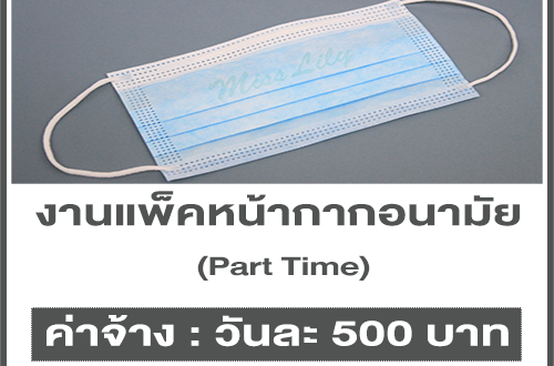 งาน Part Time แพ็คหน้ากากอนามัย (วันละ 500 บาท)