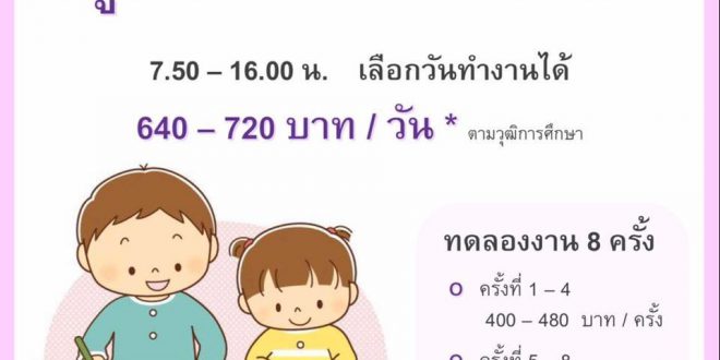 รับสมัครครูช่วยสอนพิเศษ (Part Time เสาร์-อาทิตย์)