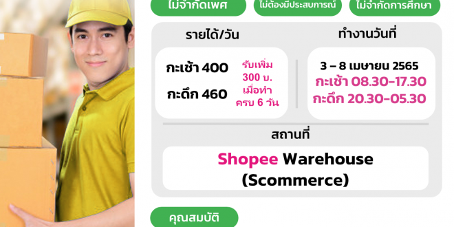 งาน Part Time คลังสินค้า Shopee (40 อัตรา)