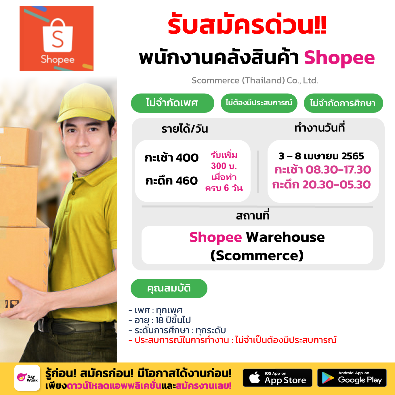 งาน Part Time คลังสินค้า Shopee (40 อัตรา)