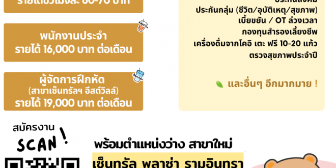 งาน Par Time – Full Time ประจำร้านไข่มุก KOI The หลายสาขา